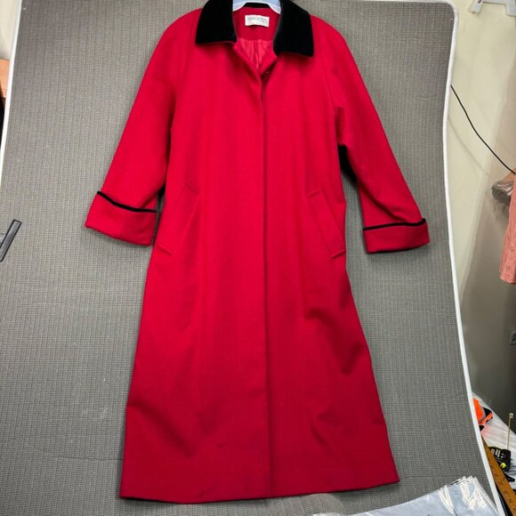 Forecaster Of Boston vintage pre 90's Womens Red Wool LongCoat Black Collar Sz 8 - Picture 1 of 12